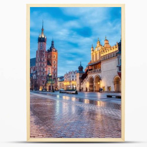 St. Mary's Basilica on the Krakow Main Square at Dusk, Krakow