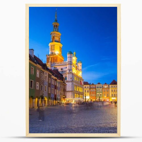 Architecture of the Main Square in Poznan at night, Poland.