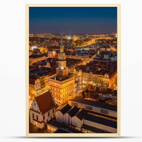 Evening aerial view on Poznan main square and old town. Poznan, Wielkopolska, Poland