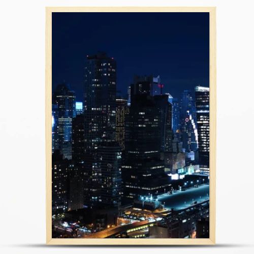 Aerial and panorama view of skyscrapers of  New York City, Manhattan.  Top view of night midtown of Manhattan