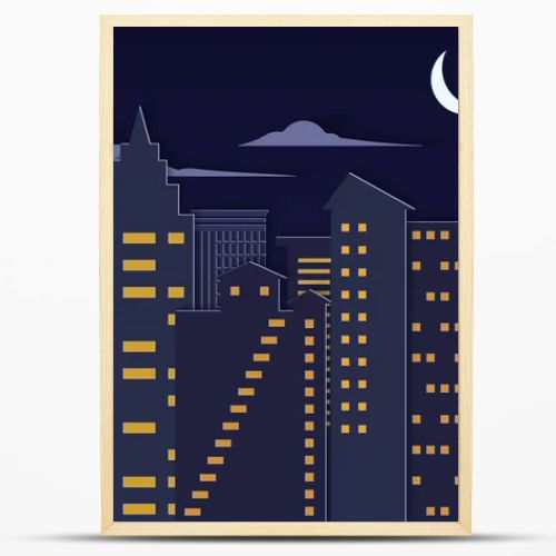 Landscape paper cuted art style night urban city with moon