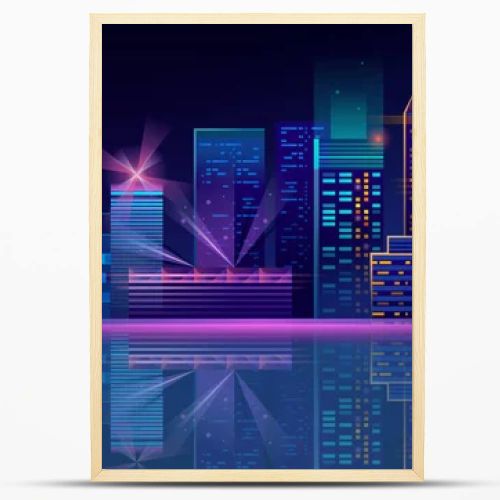 Vector neon megapolis background with buildings, skyscrapers