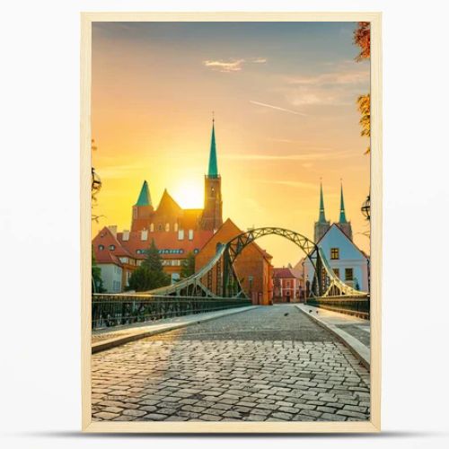 Tumski bridge and Holy Cross church in Wroclaw