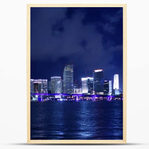 Miami downtown night water city reflexion