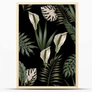 tropical dark white flowers pattern