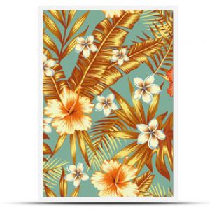 Jungle flowers and leaves vintage background