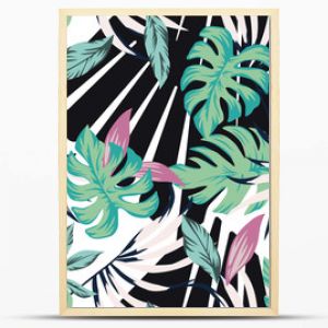 Abstract tropical pattern from leaves black white background