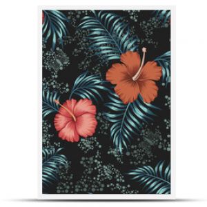 Hibiscus leaves seamless scattered circles background