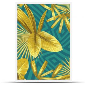 Golden tropica leaves seamless abstract geometric background