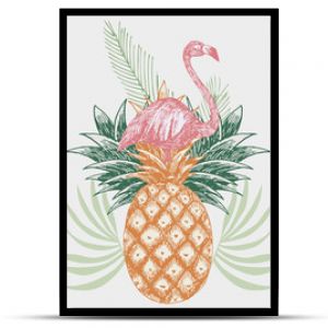 flamingo on pineapple tropical print