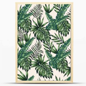 Exotic leaves beige background seamless