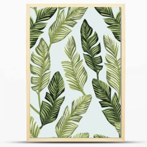 Green banana leaves seamless white backgorund