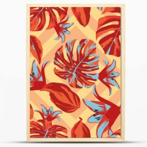 Abstract red leaves seamless pattern geometric background