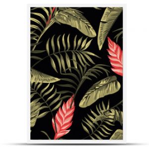 Floral seamless pattern tropical flowers hawaiian black background