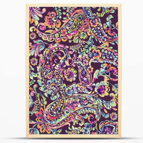Seamless hand painted watercolour Multicolour Abstract paisley pattern