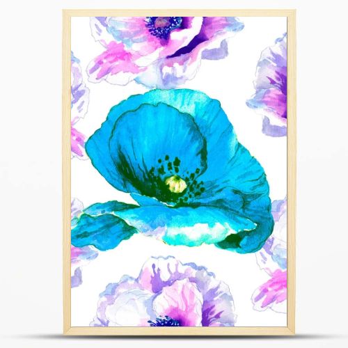 Watercolor seamless pattern. Watercolor poppies, hand drawn floral illustration, wildflowers isolated on white background.