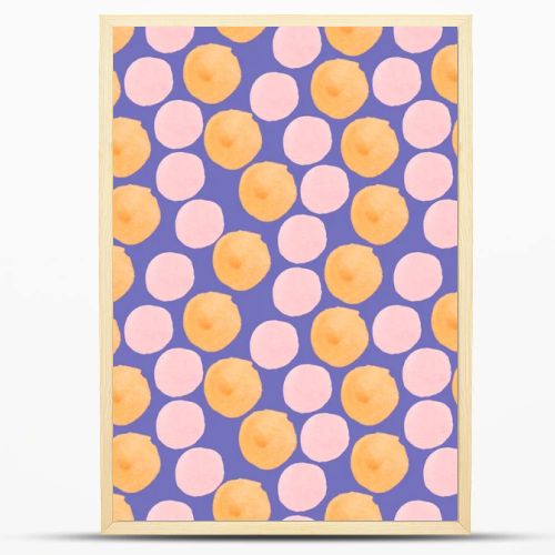 Watercolor abstract seamless pattern on a purple Very Peri background. Trendy print with textured shapes, blotches, hand painted stains.Designs for textiles, fabric, wrapping paper, packaging.