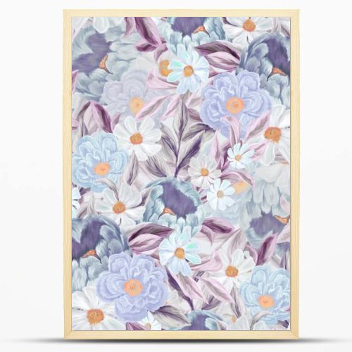 Spring flowers seamless pattern. Botanical background. Arrangement of pink and white wildflowers.