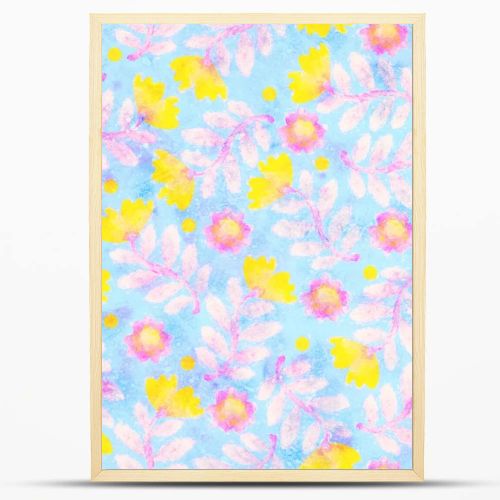 Seamless pattern with floral ornament. Background with watercolor flowers. Raster illustration for design and printing on fabric or paper.