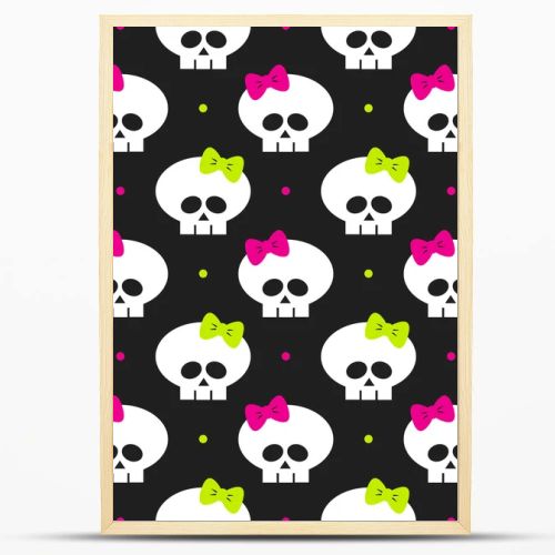 seamless pattern with funny halloween skulls over black