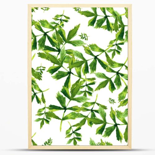 Watercolor seamless pattern with herbs and leaves.