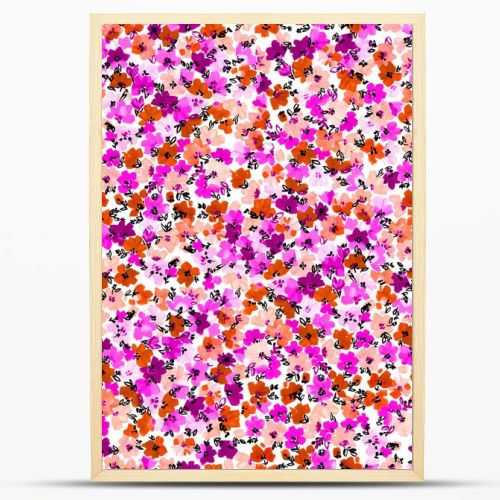 seamless artistic graphical hand drawn stylized flowers in brush strokes pattern