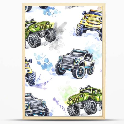 pattern Cartoon Monster Trucks. 