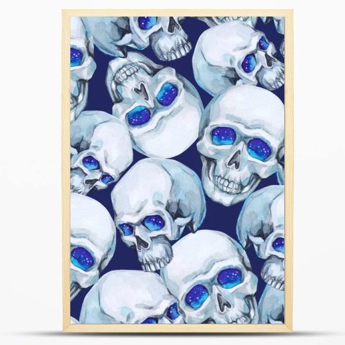 Watercolor seamless pattern skulls. 