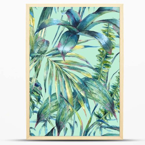 Natural leaves exotic watercolor seamless pattern