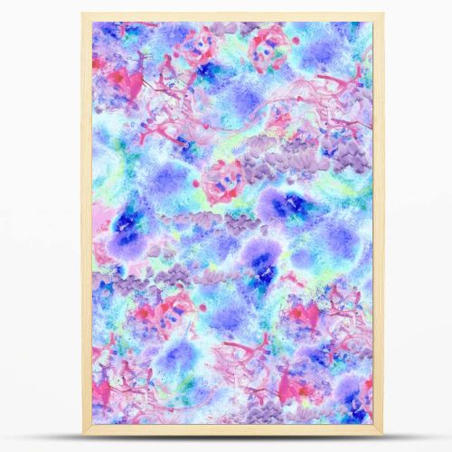 Abstract seamless pattern with watercolor spots and blots in pink and lilac colors.