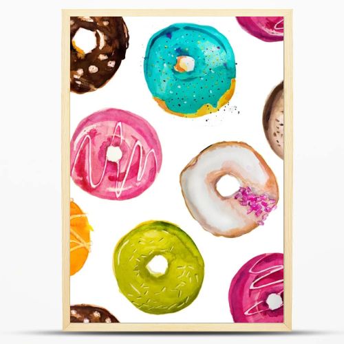 Hand-painted watercolor donuts pattern