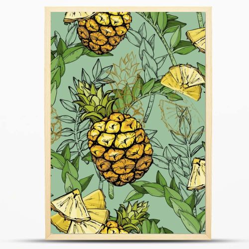 Seamless Pattern with Pineapples and Tropical Leaves