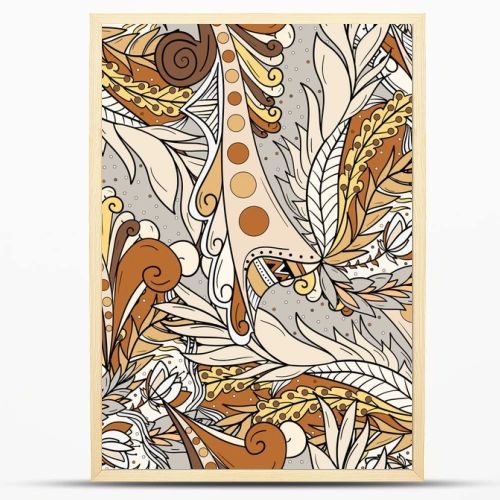 Seamless background patterns with abstract waves and leaves