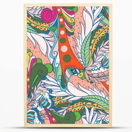 Seamless background patterns with abstract waves and leaves