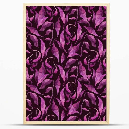 Hand painted watercolor violet leaves seamless floral pattern background. twig and leaves seamless watercolor leaf pattern for fabric, wallpapers, gift wrapping paper, scrapbooking.