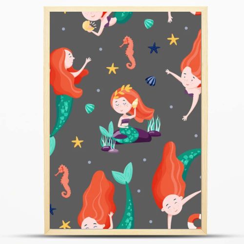 Cute mermaids seamless pattern. Good for fabric, apparel, home decor