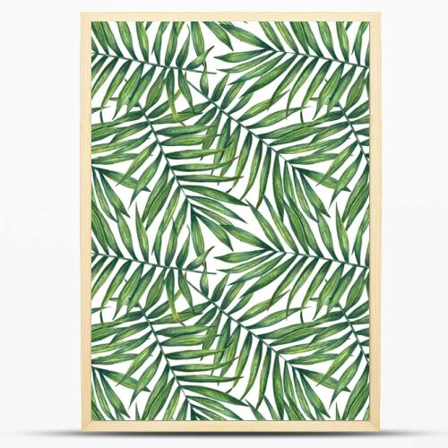 Hand painted watercolor palm  leaves seamless pattern on white. For wrapping paper, textiles, wallpaper and fabric.