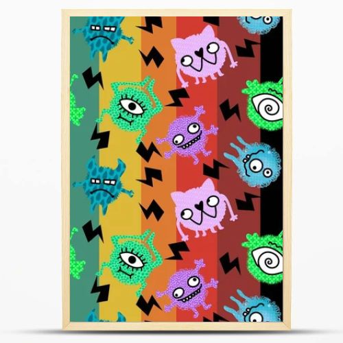 Cartoon doodle monsters seamless aliens and animals pattern for wrapping paper and fabrics and kids clothes print and linens and packaging. High quality illustration