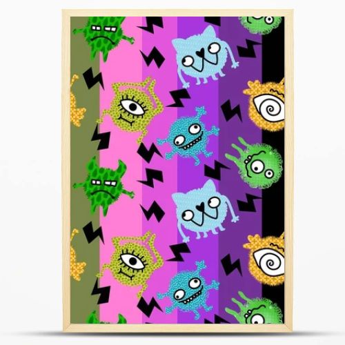 Cartoon doodle monsters seamless aliens and animals pattern for wrapping paper and fabrics and kids clothes print and linens and packaging. High quality illustration