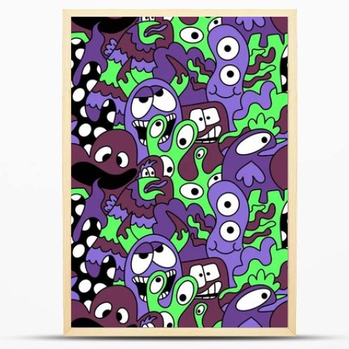 Cartoon doodle monsters seamless aliens and animals pattern for wrapping paper and fabrics and kids clothes print and linens and packaging. High quality illustration
