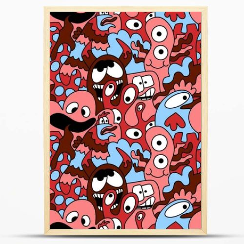 Cartoon doodle monsters seamless aliens and animals pattern for wrapping paper and fabrics and kids clothes print and linens and packaging. High quality illustration