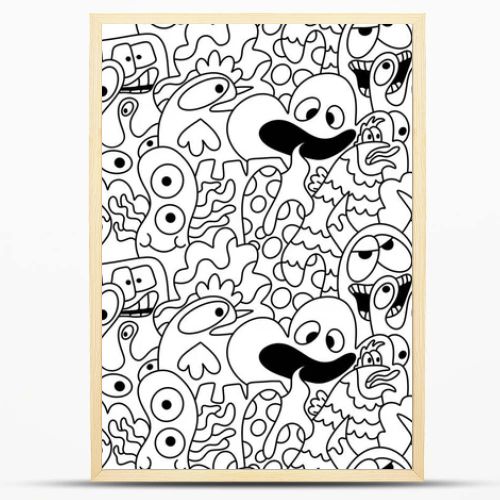 Cartoon doodle monsters seamless aliens and animals pattern for wrapping paper and fabrics and kids clothes print and linens and packaging. High quality illustration