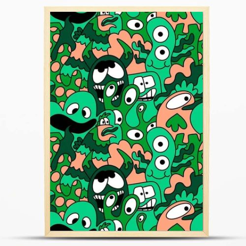 Cartoon doodle monsters seamless aliens and animals pattern for wrapping paper and fabrics and kids clothes print and linens and packaging. High quality illustration