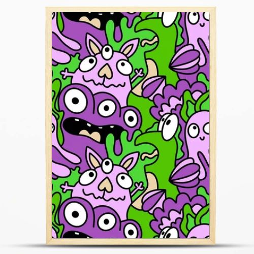 Cartoon doodle monsters seamless aliens and animals pattern for wrapping paper and fabrics and kids clothes print and linens and packaging. High quality illustration