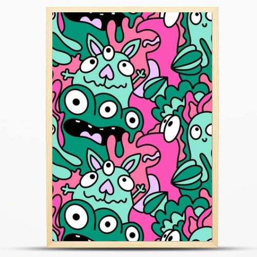Cartoon doodle monsters seamless aliens and animals pattern for wrapping paper and fabrics and kids clothes print and linens and packaging. High quality illustration