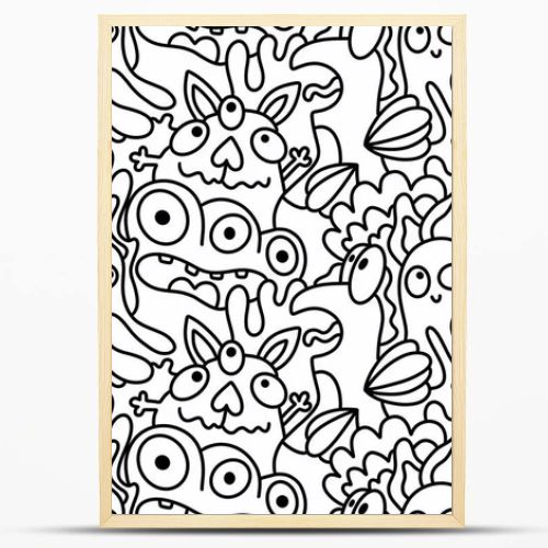 Cartoon doodle monsters seamless aliens and animals pattern for wrapping paper and fabrics and kids clothes print and linens and packaging. High quality illustration