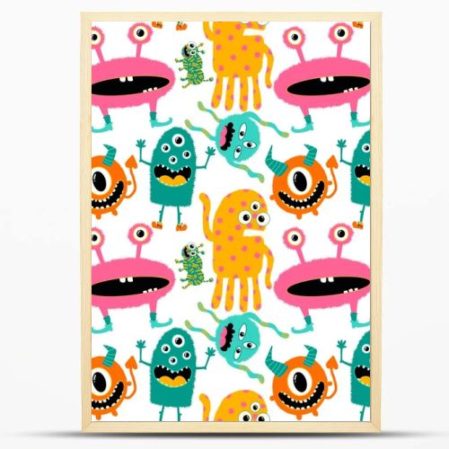 Cartoon doodle monsters seamless aliens and animals pattern for wrapping paper and fabrics and kids clothes print and linens and packaging. High quality illustration