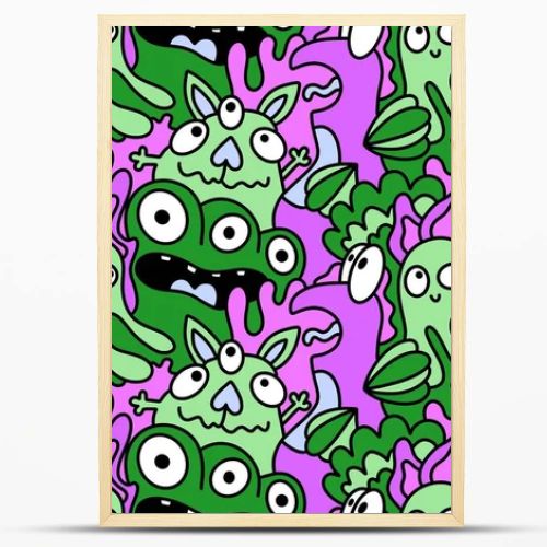 Cartoon doodle monsters seamless aliens and animals pattern for wrapping paper and fabrics and kids clothes print and linens and packaging. High quality illustration