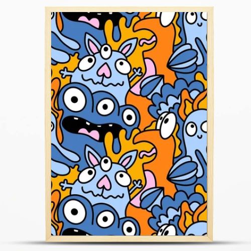 Cartoon doodle monsters seamless aliens and animals pattern for wrapping paper and fabrics and kids clothes print and linens and packaging. High quality illustration