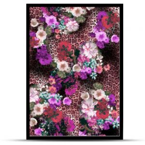 Leopard Pattern. Leopar Print. Leopard Texture. Leopard background. Floral Leopard.Floral print.Animal Skin For Textile Print, Wallpaper.Gometric And Ethnic Animal Texture Art Abstract  Background